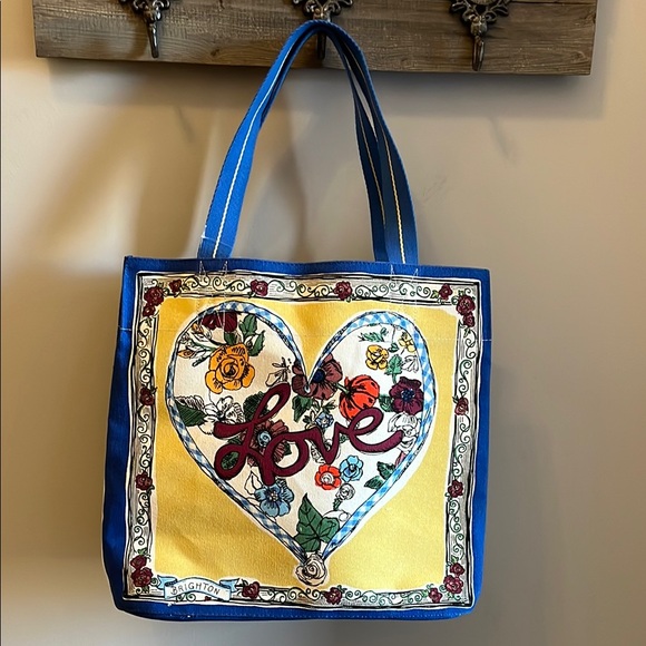 Brighton “Tied With Love” Tote Bag NWT Canvas Floral Hearts - Picture 1 of 10